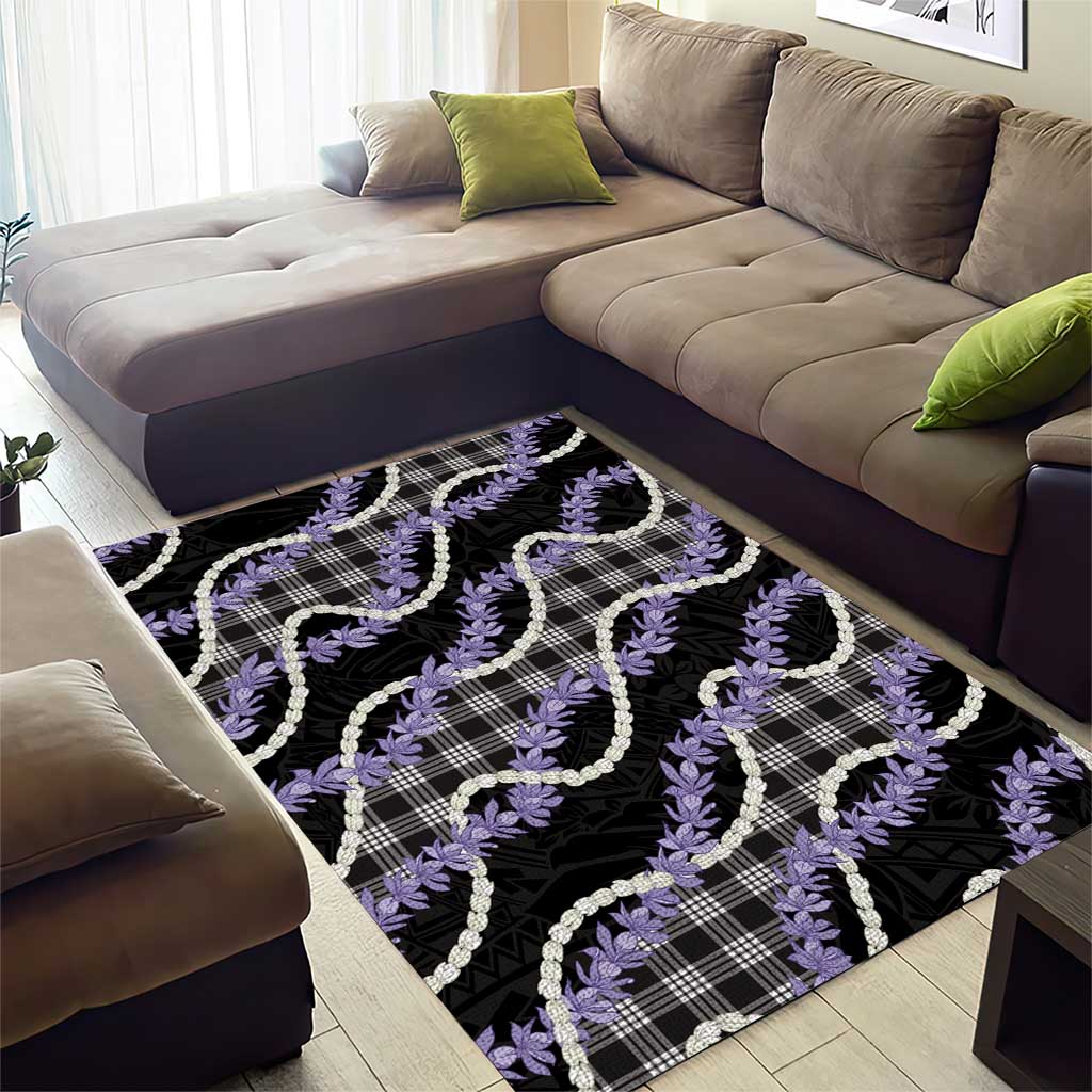 Black Hawaii Palaka Honohono Pikake Area Rug Hawaiian Orchid Lei Polynesian Pattern - Polynesian Pride