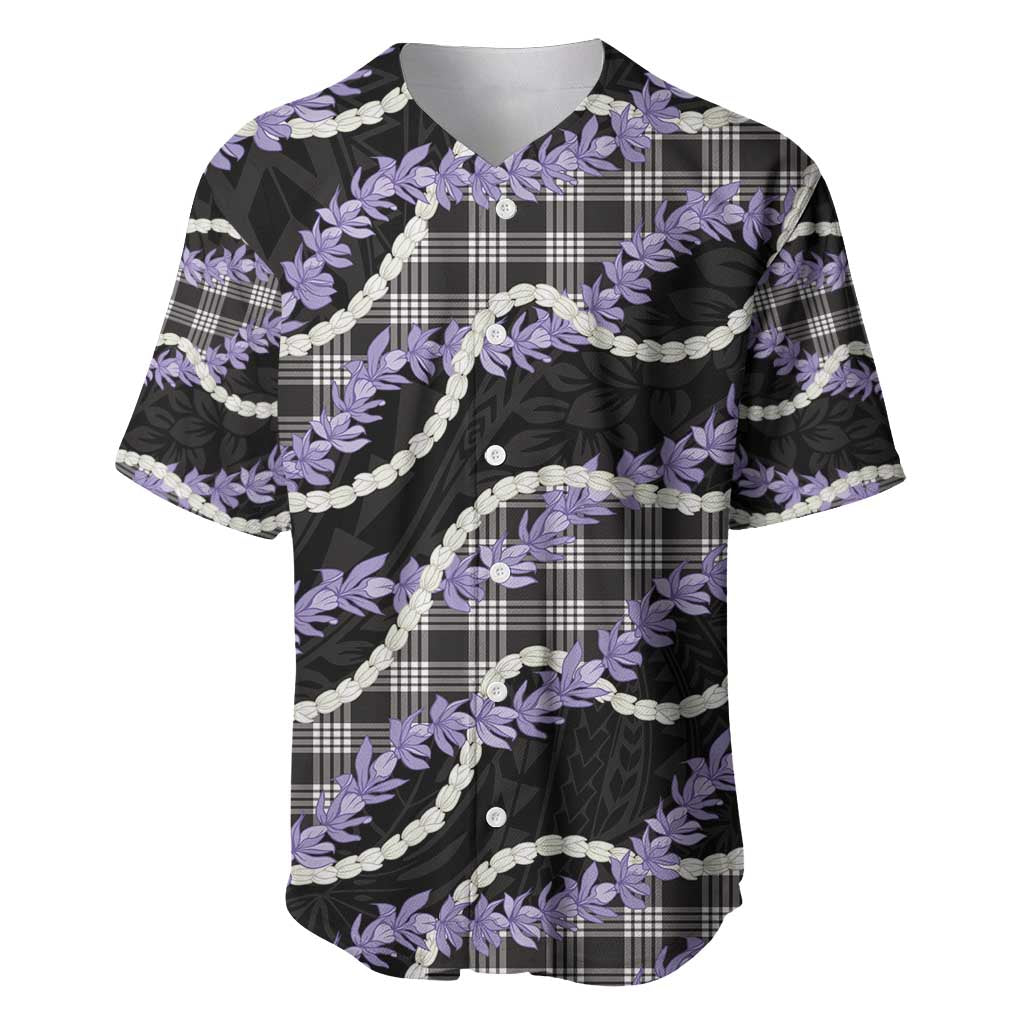 Black Hawaii Palaka Honohono Pikake Baseball Jersey Hawaiian Orchid Lei Polynesian Pattern - Polynesian Pride