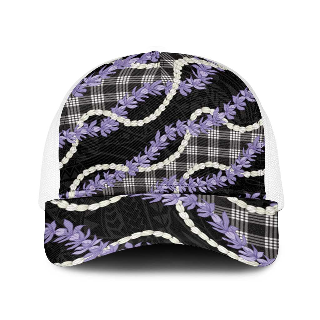 Black Hawaii Palaka Honohono Pikake Baseball Net Cap Hawaiian Orchid Lei Polynesian Pattern - Polynesian Pride