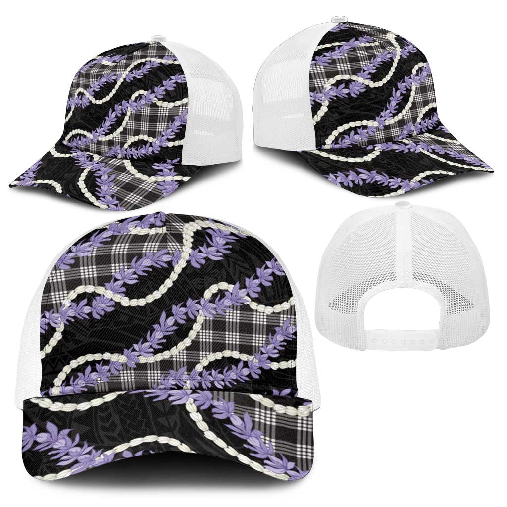 Black Hawaii Palaka Honohono Pikake Baseball Net Cap Hawaiian Orchid Lei Polynesian Pattern - Polynesian Pride