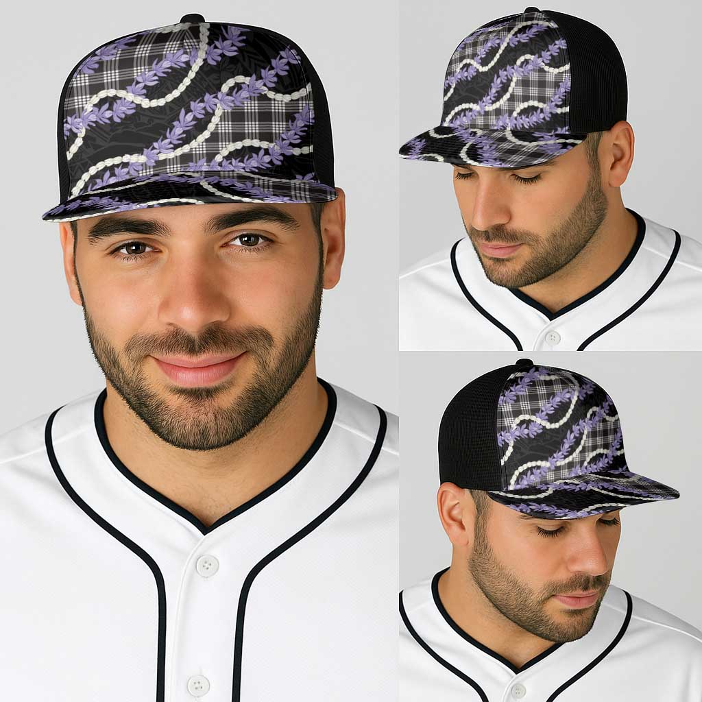 Black Hawaii Palaka Honohono Pikake Baseball Net Cap Hawaiian Orchid Lei Polynesian Pattern - Polynesian Pride
