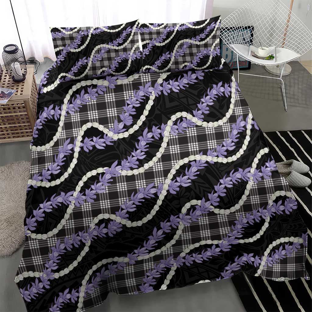 Black Hawaii Palaka Honohono Pikake Bedding Set Hawaiian Orchid Lei Polynesian Pattern - Polynesian Pride