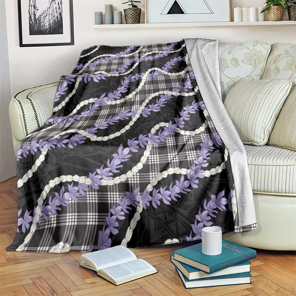 Black Hawaii Palaka Honohono Pikake Blanket Hawaiian Orchid Lei Polynesian Pattern - Polynesian Pride