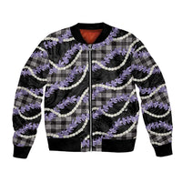 Black Hawaii Palaka Honohono Pikake Bomber Jacket Hawaiian Orchid Lei Polynesian Pattern - Polynesian Pride