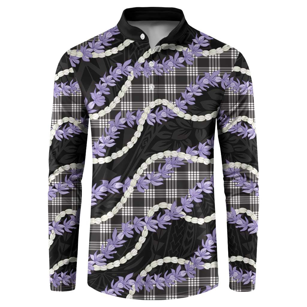 Black Hawaii Palaka Honohono Pikake Button Sweatshirt Hawaiian Orchid Lei Polynesian Pattern - Polynesian Pride