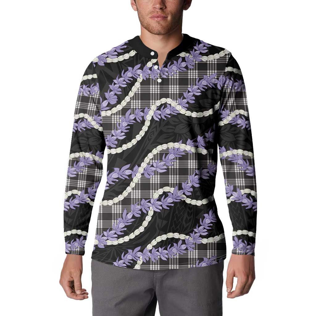Black Hawaii Palaka Honohono Pikake Button Sweatshirt Hawaiian Orchid Lei Polynesian Pattern - Polynesian Pride