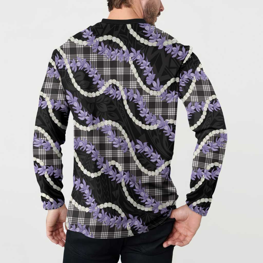 Black Hawaii Palaka Honohono Pikake Button Sweatshirt Hawaiian Orchid Lei Polynesian Pattern - Polynesian Pride