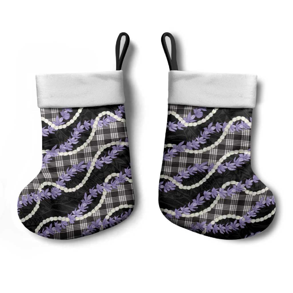 Black Hawaii Palaka Honohono Pikake Christmas Stocking Hawaiian Orchid Lei Polynesian Pattern - Polynesian Pride