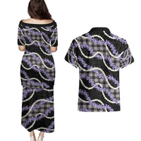 Black Hawaii Palaka Honohono Pikake Couples Matching Puletasi and Hawaiian Shirt Hawaiian Orchid Lei Polynesian Pattern - Polynesian Pride