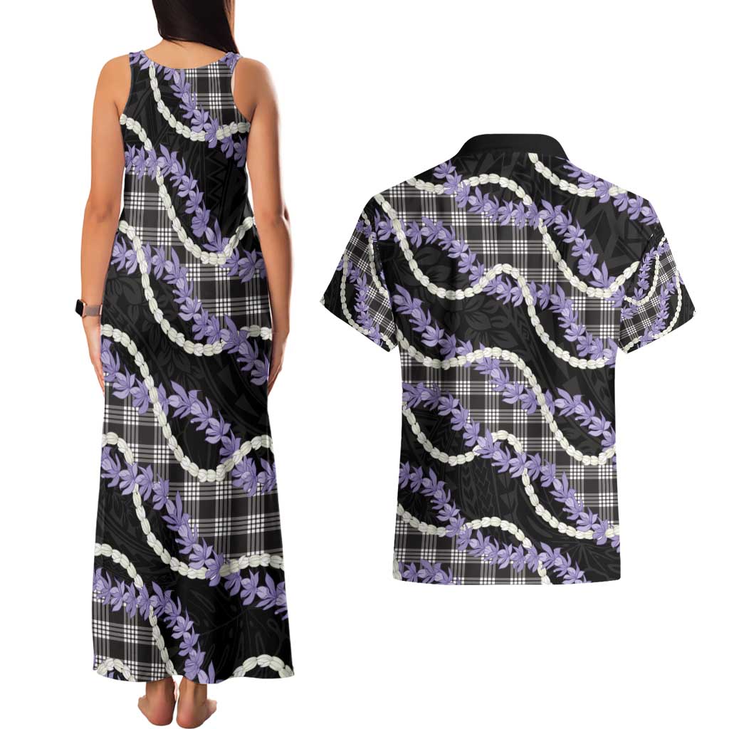 Black Hawaii Palaka Honohono Pikake Couples Matching Tank Maxi Dress and Hawaiian Shirt Hawaiian Orchid Lei Polynesian Pattern - Polynesian Pride