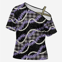 Black Hawaii Palaka Honohono Pikake Cross Shoulder Shirt Hawaiian Orchid Lei Polynesian Pattern - Polynesian Pride