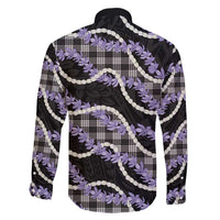 Black Hawaii Palaka Honohono Pikake Family Matching Long Sleeve Bodycon Dress and Hawaiian Shirt Hawaiian Orchid Lei Polynesian Pattern - Polynesian Pride