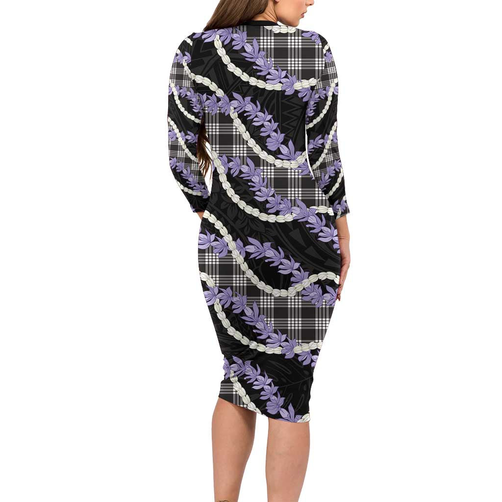 Black Hawaii Palaka Honohono Pikake Family Matching Long Sleeve Bodycon Dress and Hawaiian Shirt Hawaiian Orchid Lei Polynesian Pattern - Polynesian Pride