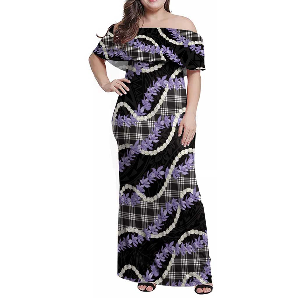 Black Hawaii Palaka Honohono Pikake Family Matching Off Shoulder Maxi Dress and Hawaiian Shirt Hawaiian Orchid Lei Polynesian Pattern - Polynesian Pride