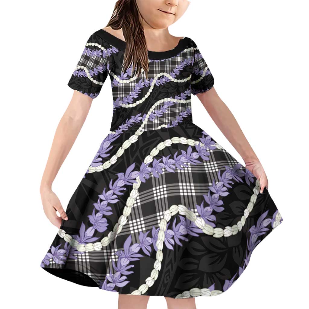 Black Hawaii Palaka Honohono Pikake Family Matching Off Shoulder Short Dress and Hawaiian Shirt Hawaiian Orchid Lei Polynesian Pattern - Polynesian Pride