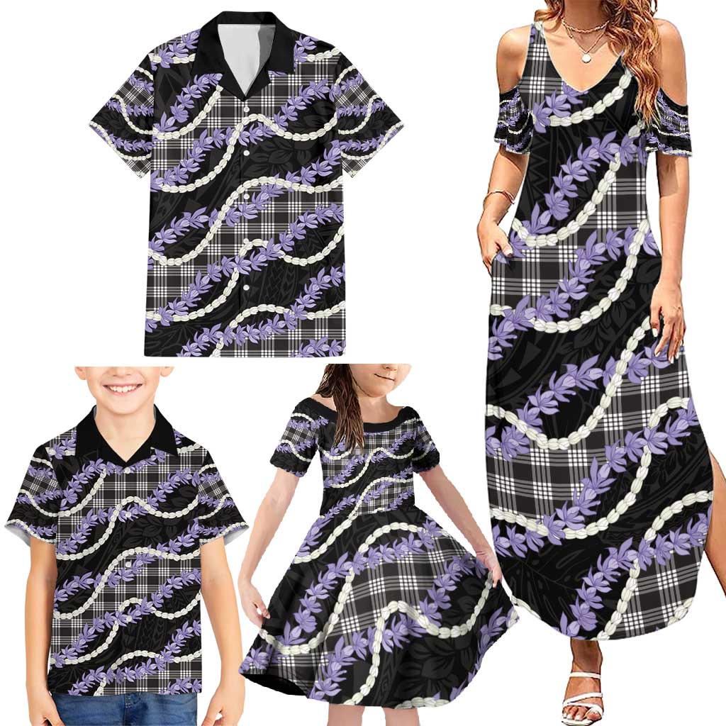 Black Hawaii Palaka Honohono Pikake Family Matching Summer Maxi Dress and Hawaiian Shirt Hawaiian Orchid Lei Polynesian Pattern - Polynesian Pride
