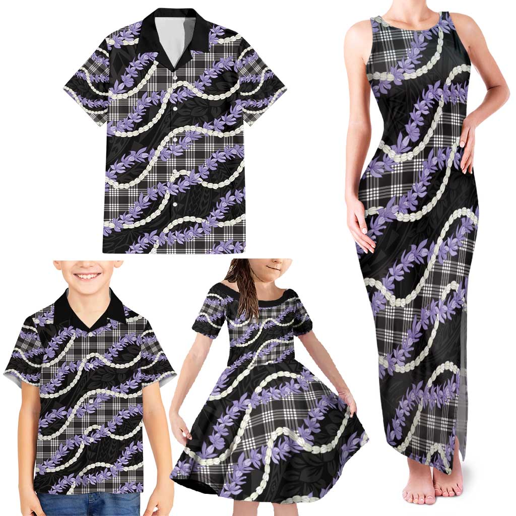 Black Hawaii Palaka Honohono Pikake Family Matching Tank Maxi Dress and Hawaiian Shirt Hawaiian Orchid Lei Polynesian Pattern - Polynesian Pride