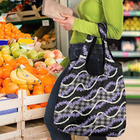 Black Hawaii Palaka Honohono Pikake Grocery Bag Hawaiian Orchid Lei Polynesian Pattern - Polynesian Pride