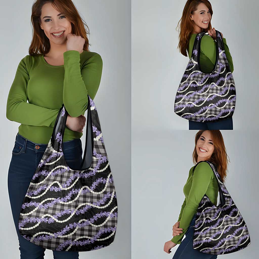 Black Hawaii Palaka Honohono Pikake Grocery Bag Hawaiian Orchid Lei Polynesian Pattern - Polynesian Pride