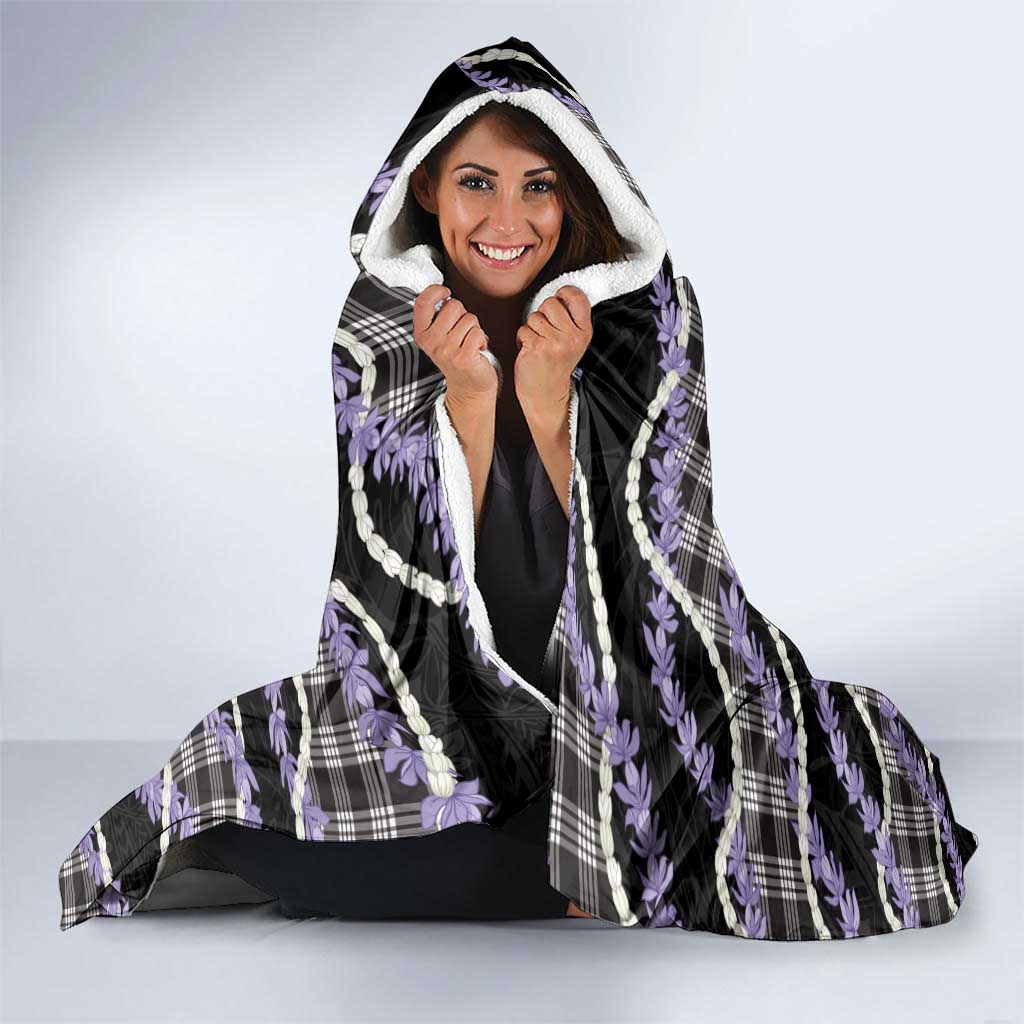 Black Hawaii Palaka Honohono Pikake Hooded Blanket Hawaiian Orchid Lei Polynesian Pattern - Polynesian Pride