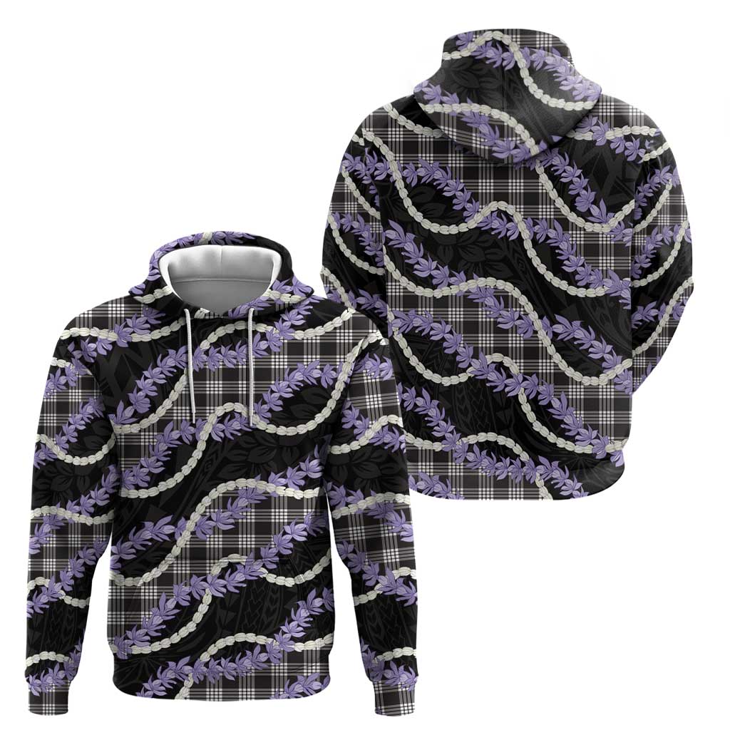 Black Hawaii Palaka Honohono Pikake Hoodie Hawaiian Orchid Lei Polynesian Pattern - Polynesian Pride