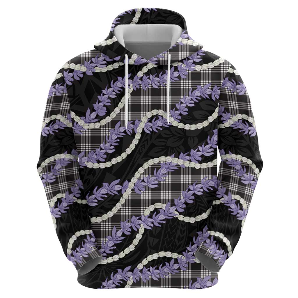 Black Hawaii Palaka Honohono Pikake Hoodie Hawaiian Orchid Lei Polynesian Pattern - Polynesian Pride