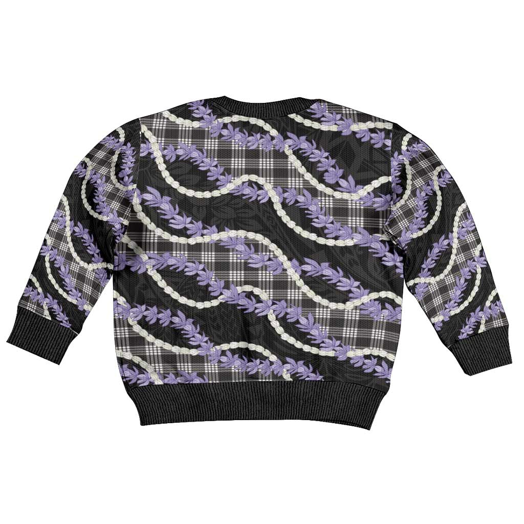 Black Hawaii Palaka Honohono Pikake Kid Ugly Christmas Sweater Hawaiian Orchid Lei Polynesian Pattern - Polynesian Pride