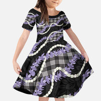 Black Hawaii Palaka Honohono Pikake Kid Short Sleeve Dress Hawaiian Orchid Lei Polynesian Pattern - Polynesian Pride