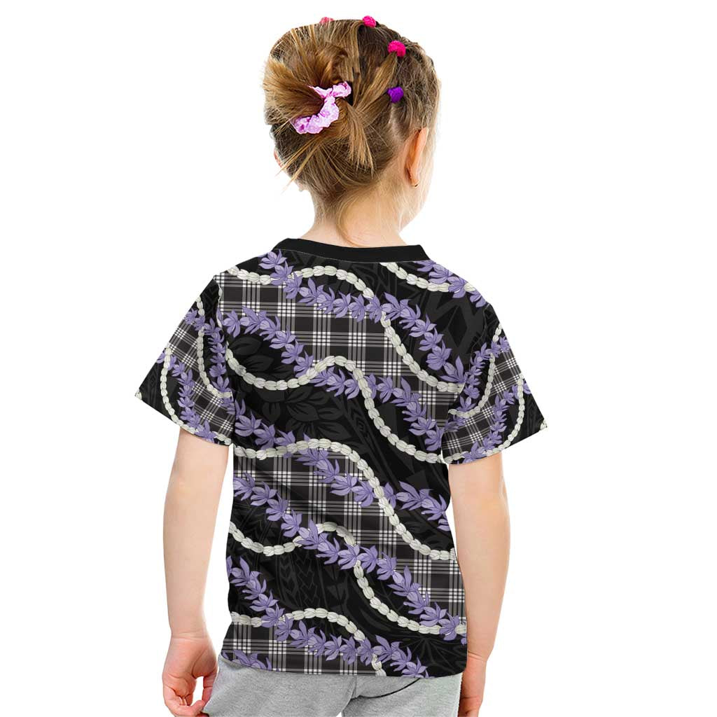 Black Hawaii Palaka Honohono Pikake Kid T Shirt Hawaiian Orchid Lei Polynesian Pattern - Polynesian Pride