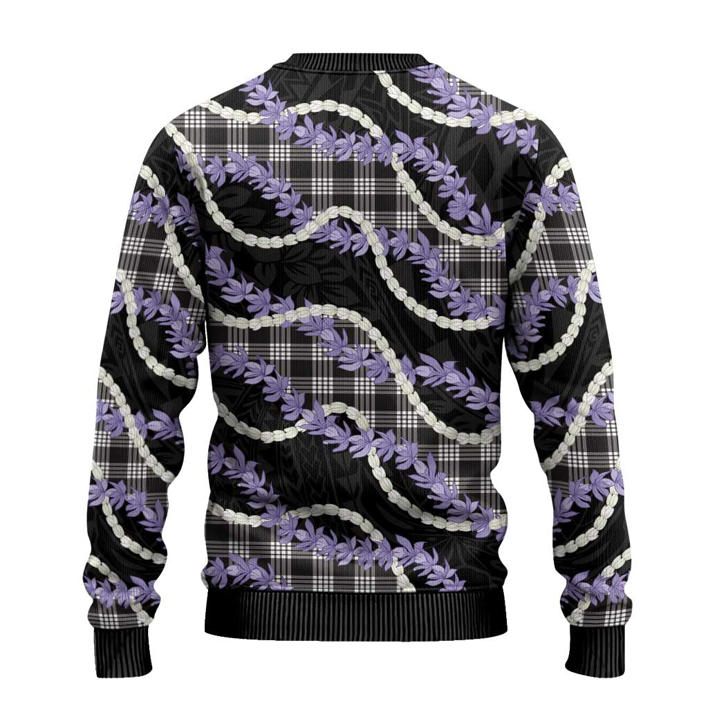 Black Hawaii Palaka Honohono Pikake Ugly Christmas Sweater Hawaiian Orchid Lei Polynesian Pattern - Polynesian Pride