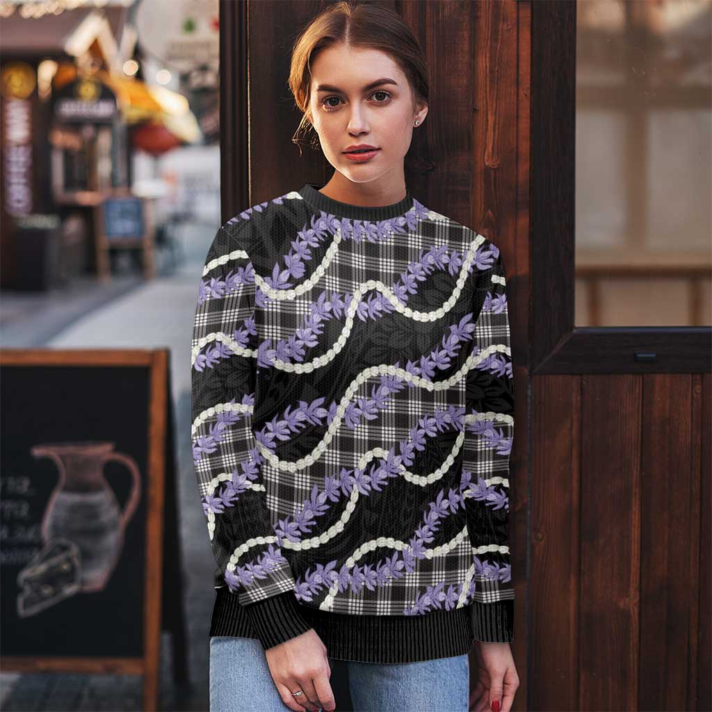 Black Hawaii Palaka Honohono Pikake Ugly Christmas Sweater Hawaiian Orchid Lei Polynesian Pattern - Polynesian Pride