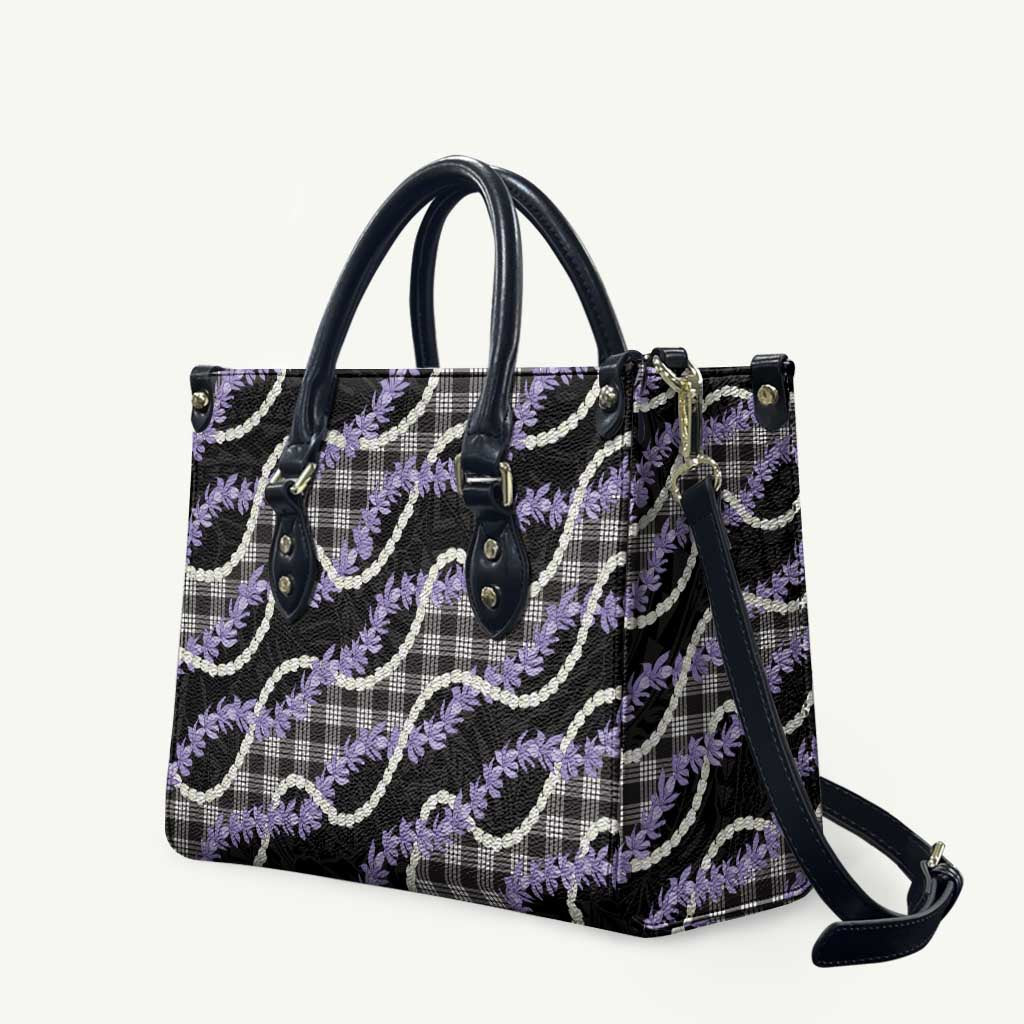 Black Hawaii Palaka Honohono Pikake Leather Bag Hawaiian Orchid Lei Polynesian Pattern - Polynesian Pride