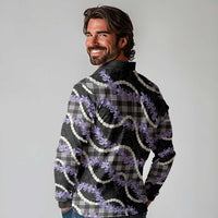 Black Hawaii Palaka Honohono Pikake Long Sleeve Polo Shirt Hawaiian Orchid Lei Polynesian Pattern - Polynesian Pride