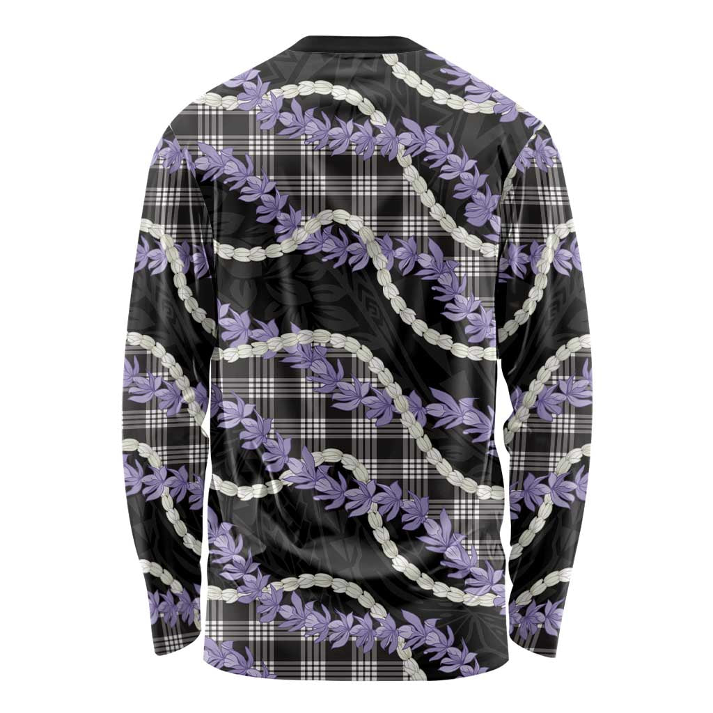 Black Hawaii Palaka Honohono Pikake Long Sleeve Shirt Hawaiian Orchid Lei Polynesian Pattern - Polynesian Pride