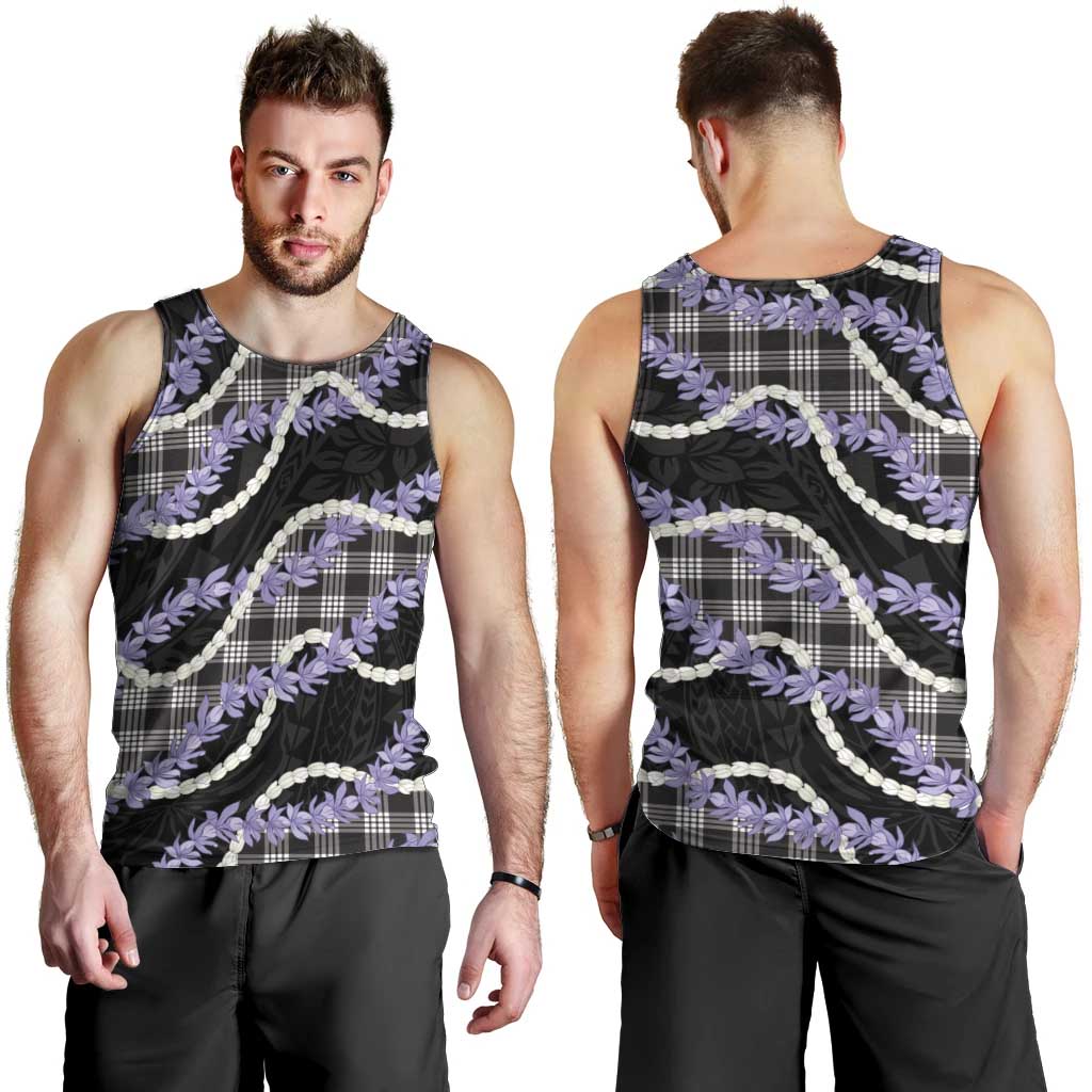 Black Hawaii Palaka Honohono Pikake Men Tank Top Hawaiian Orchid Lei Polynesian Pattern - Polynesian Pride