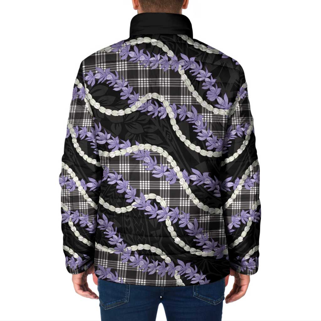 Black Hawaii Palaka Honohono Pikake Padded Jacket Hawaiian Orchid Lei Polynesian Pattern - Polynesian Pride