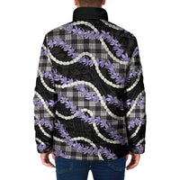 Black Hawaii Palaka Honohono Pikake Padded Jacket Hawaiian Orchid Lei Polynesian Pattern - Polynesian Pride