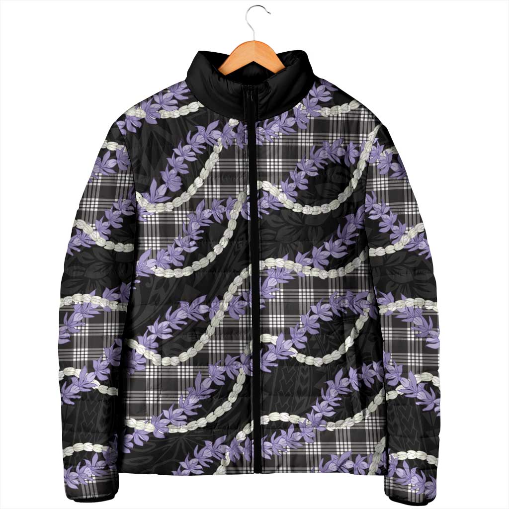Black Hawaii Palaka Honohono Pikake Padded Jacket Hawaiian Orchid Lei Polynesian Pattern - Polynesian Pride