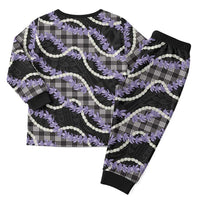 Black Hawaii Palaka Honohono Pikake Christmas Pajama Set Hawaiian Orchid Lei Polynesian Pattern - Polynesian Pride