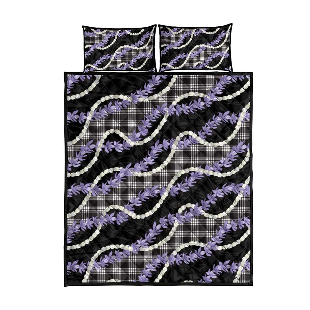 Black Hawaii Palaka Honohono Pikake Quilt Bed Set Hawaiian Orchid Lei Polynesian Pattern - Polynesian Pride