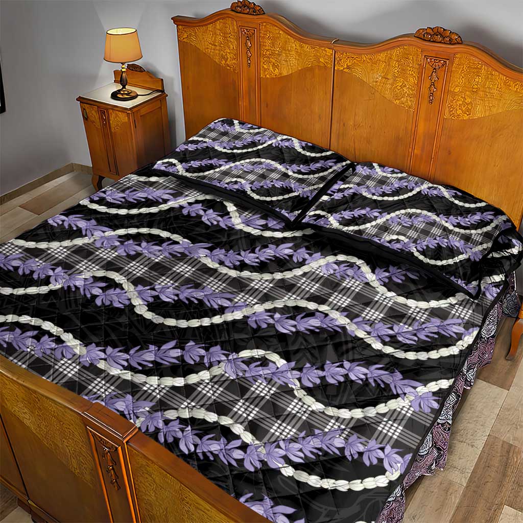 Black Hawaii Palaka Honohono Pikake Quilt Bed Set Hawaiian Orchid Lei Polynesian Pattern - Polynesian Pride