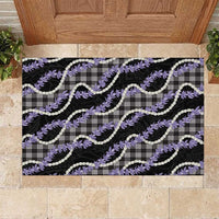 Black Hawaii Palaka Honohono Pikake Rubber Doormat Hawaiian Orchid Lei Polynesian Pattern - Polynesian Pride