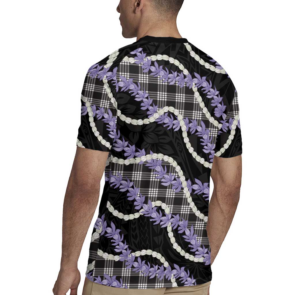 Black Hawaii Palaka Honohono Pikake Rugby Jersey Hawaiian Orchid Lei Polynesian Pattern - Polynesian Pride