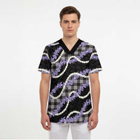 Black Hawaii Palaka Honohono Pikake Scrub Top Hawaiian Orchid Lei Polynesian Pattern - Polynesian Pride