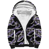 Black Hawaii Palaka Honohono Pikake Sherpa Hoodie Hawaiian Orchid Lei Polynesian Pattern - Polynesian Pride