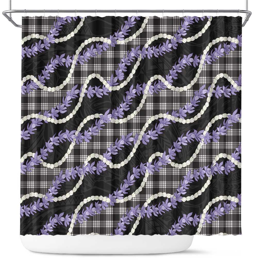Black Hawaii Palaka Honohono Pikake Shower Curtain Hawaiian Orchid Lei Polynesian Pattern - Polynesian Pride