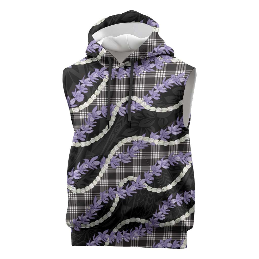 Black Hawaii Palaka Honohono Pikake Sleeveless Hoodie Hawaiian Orchid Lei Polynesian Pattern - Polynesian Pride