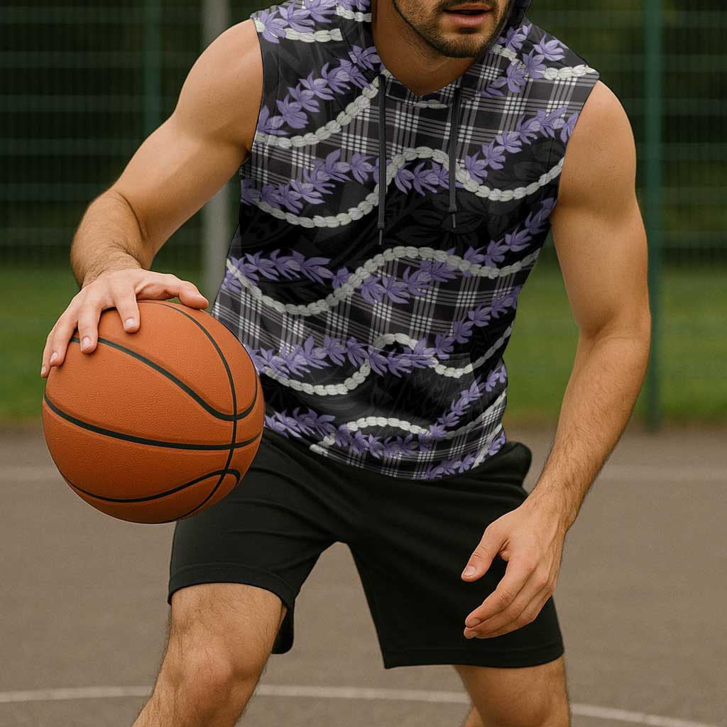 Black Hawaii Palaka Honohono Pikake Sleeveless Hoodie Hawaiian Orchid Lei Polynesian Pattern - Polynesian Pride