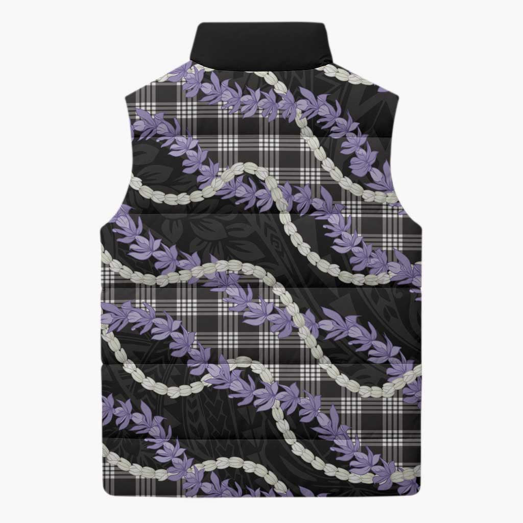Black Hawaii Palaka Honohono Pikake Sleeveless Puffer Jacket Hawaiian Orchid Lei Polynesian Pattern - Polynesian Pride