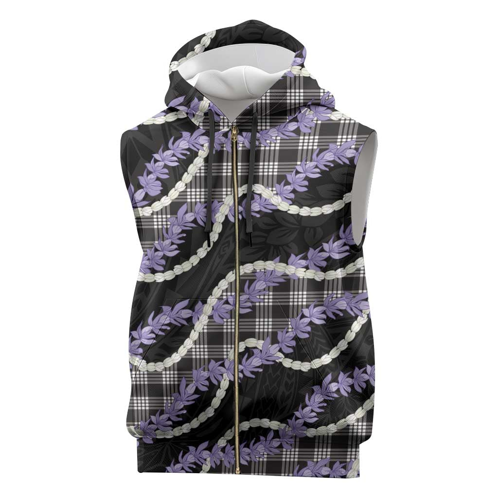 Black Hawaii Palaka Honohono Pikake Sleeveless Zip Hoodie Hawaiian Orchid Lei Polynesian Pattern - Polynesian Pride